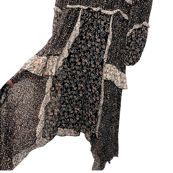 NEW! Ulla Johnson XS Primrose Dark Floral Silk Dress Boho Patchwork Long Sleeve - Picture 8 of 12